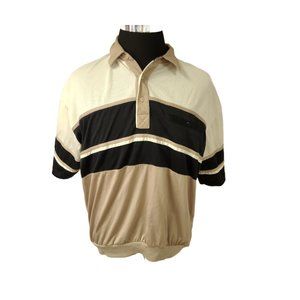 Classics By Palmland Men XL Tan Blue White 3 Button Short Sleeve Golf Polo Shirt